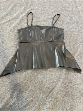 Bar III Black Faux Leather Peplum Cami